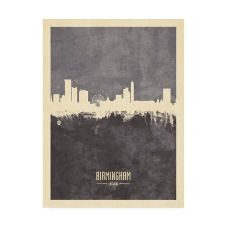 Trademark Fine Art Michael Tompsett 'Birmingham England Skyline Gray' Canvas Art, 18x24 MT02697-C1824GG
